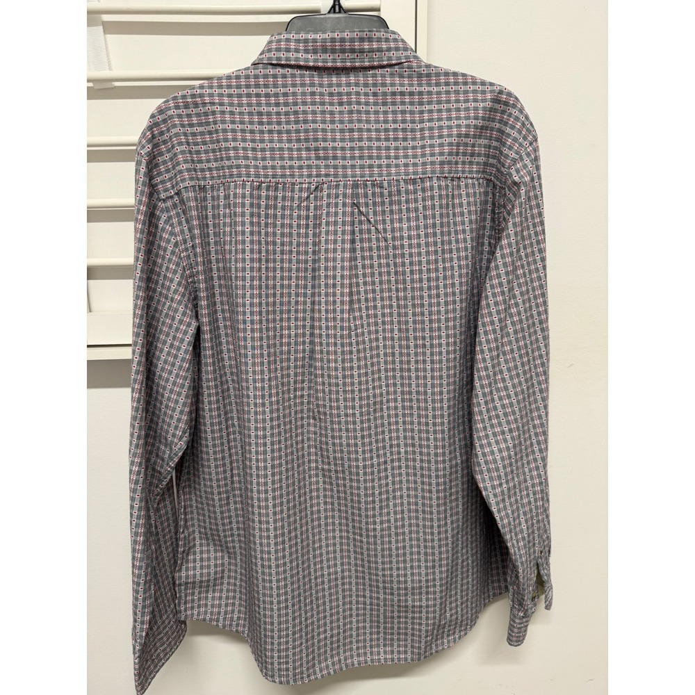 Carbon2Cobalt Mens Large Grey Red Geometric‎ Plaid Cotton Button Down Shirt L - Picture 3 of 6
